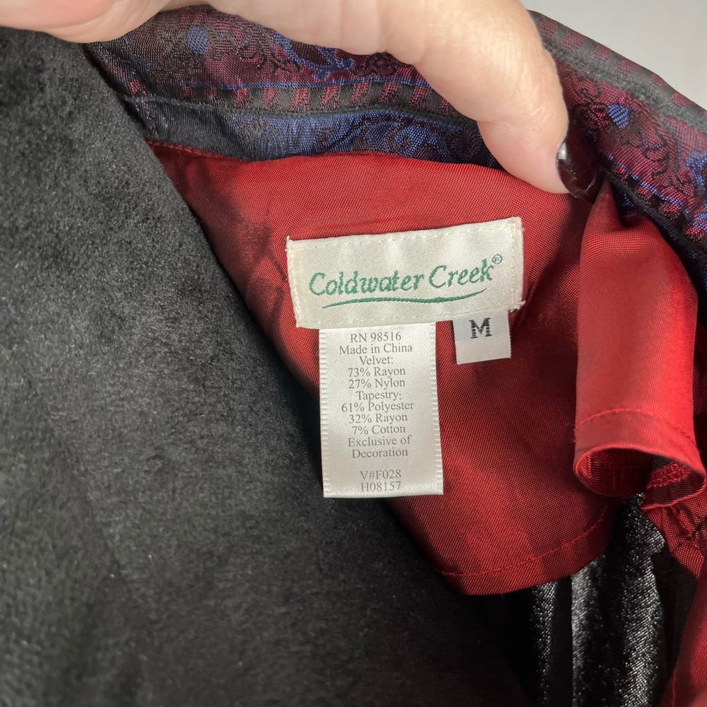 Vtg 90s Y2K Coldwater Creek Velvet Jacket Black Patchwork Trim M Whimsygoth Boho - Picture 3 of 6